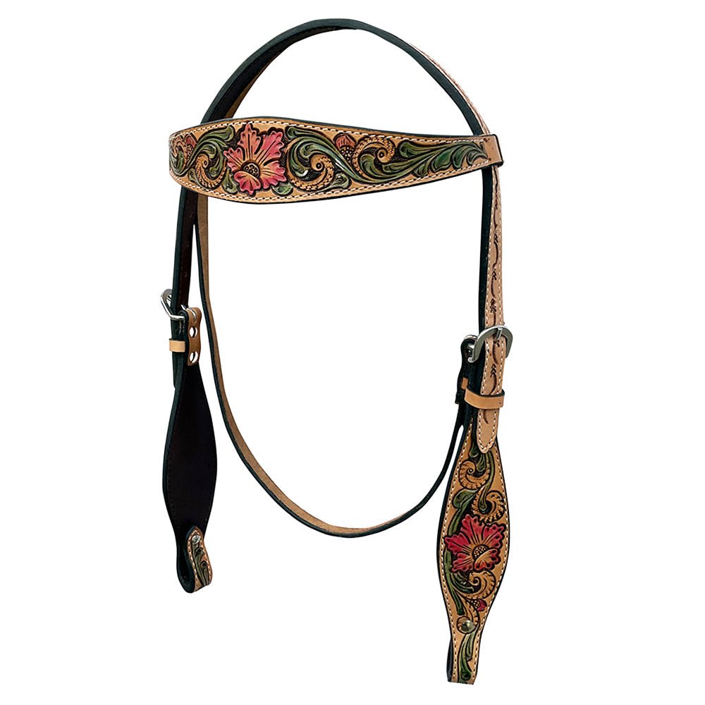 Hand-Carved Leather Western Headstall And Breast Collar Set For Training And Showing
