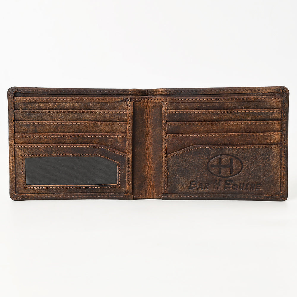 BAR H EQUINE American Western Bifold Men Genuine Leather Wallet Brown