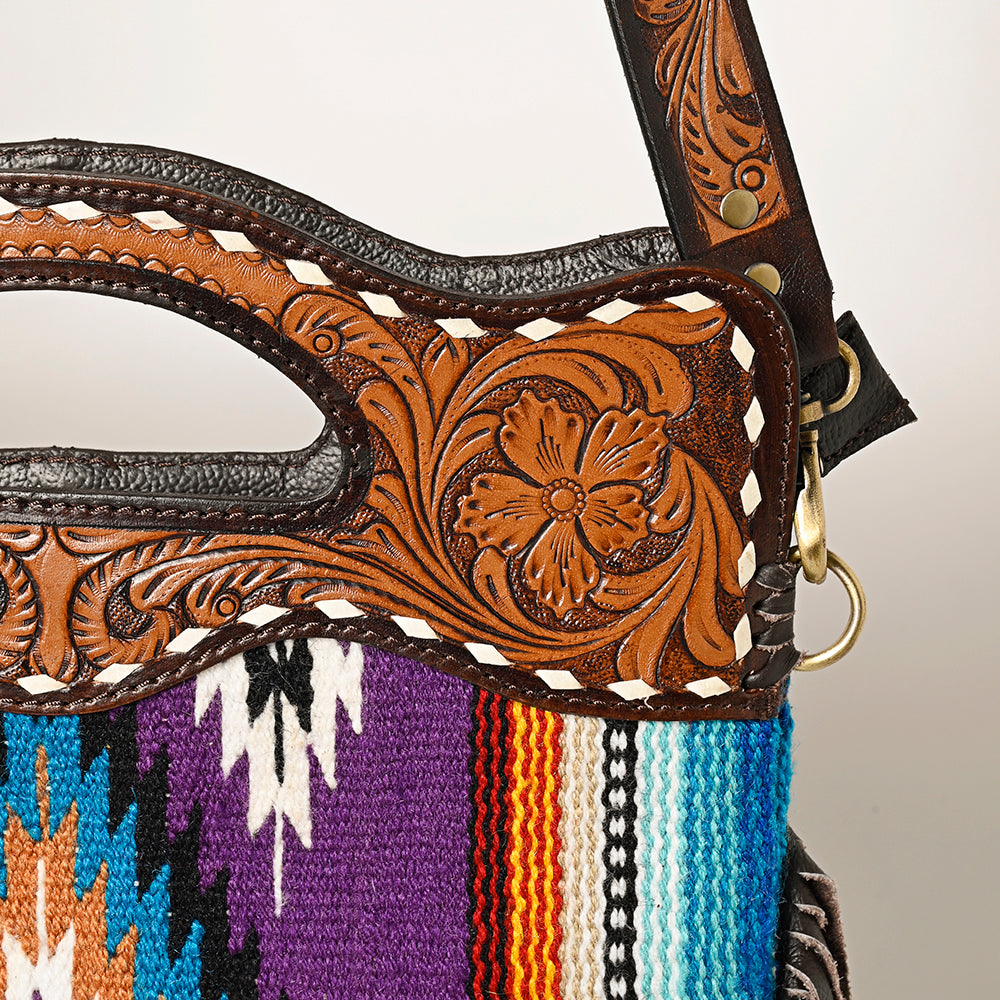 Ohlay Hobo Hand Tooled Upcycled Wool Genuine Leather