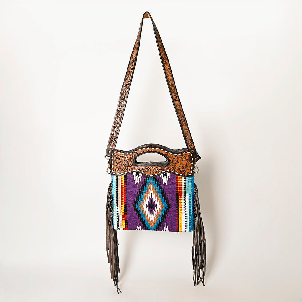 Ohlay Hobo Hand Tooled Upcycled Wool Genuine Leather