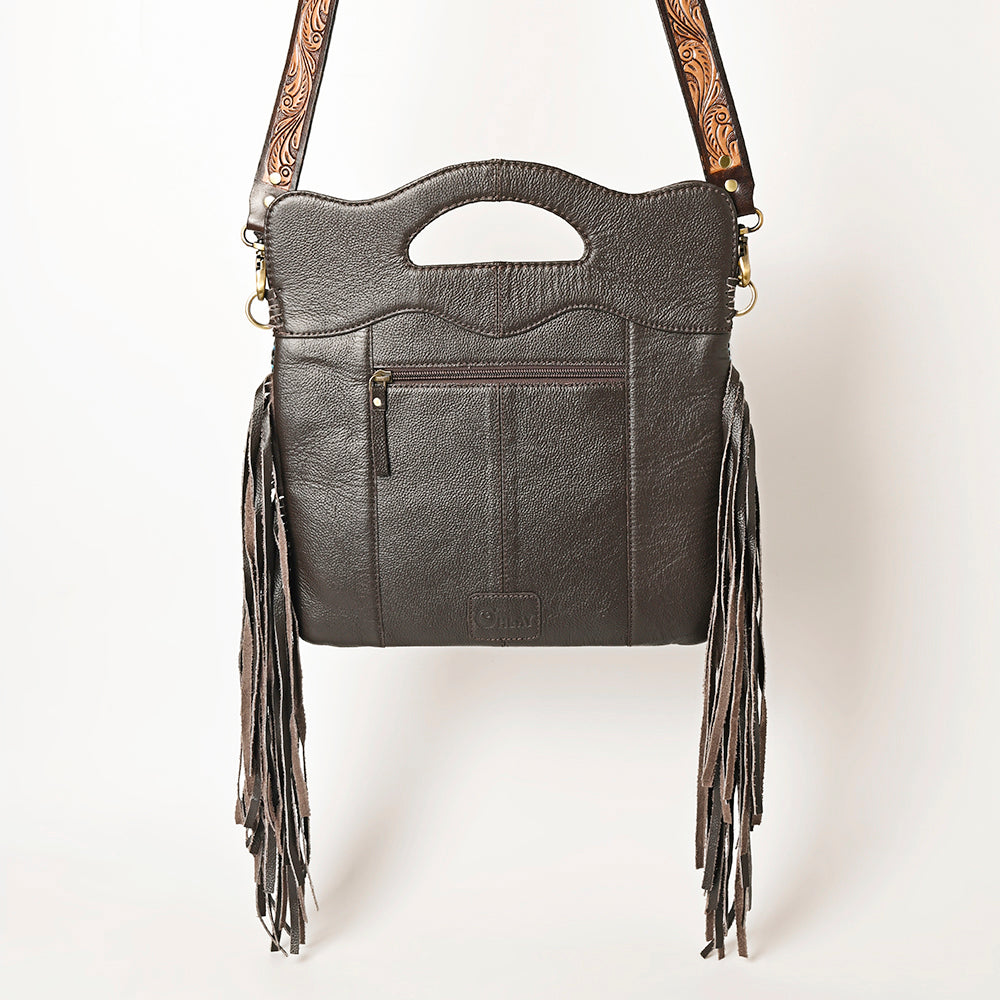 Ohlay Hobo Hand Tooled Upcycled Wool Genuine Leather