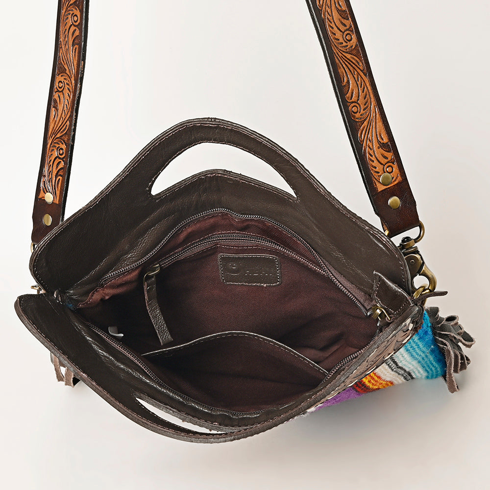 Ohlay Hobo Hand Tooled Upcycled Wool Genuine Leather