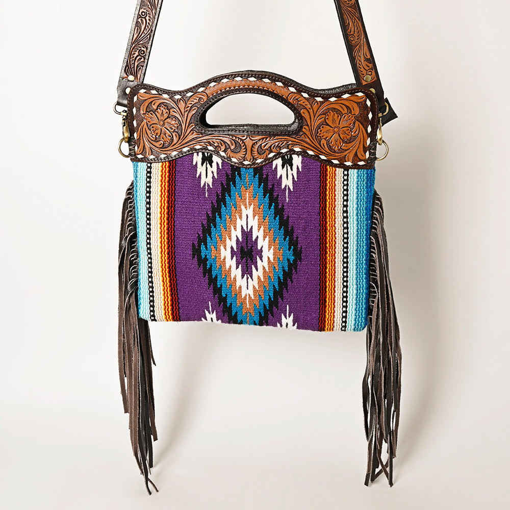 Ohlay Hobo Hand Tooled Upcycled Wool Genuine Leather