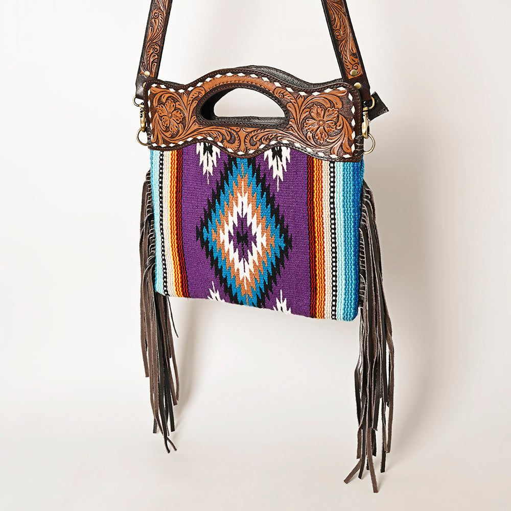 Ohlay Hobo Hand Tooled Upcycled Wool Genuine Leather