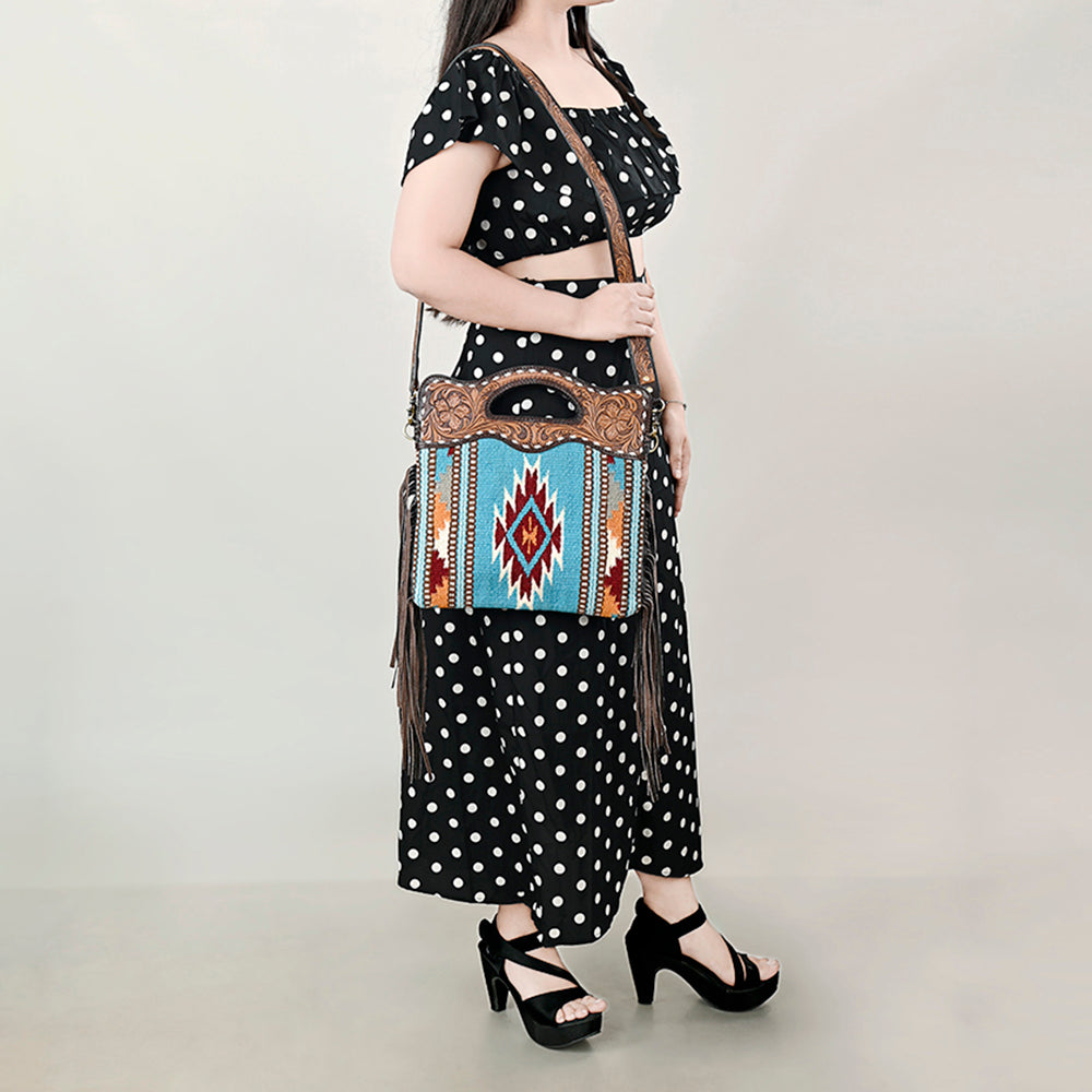 Ohlay Hobo Hand Tooled Upcycled Wool Genuine Leather