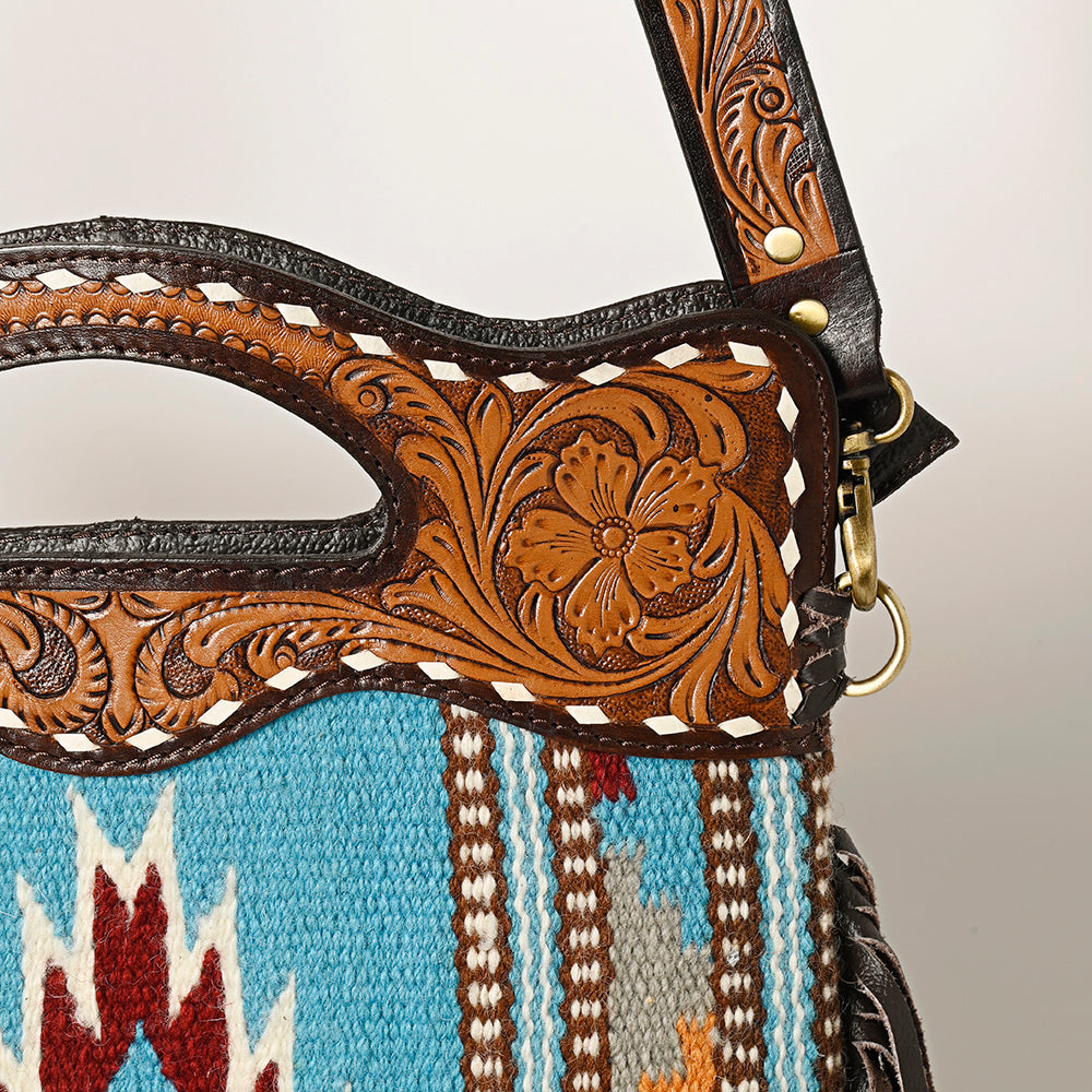 Ohlay Hobo Hand Tooled Upcycled Wool Genuine Leather