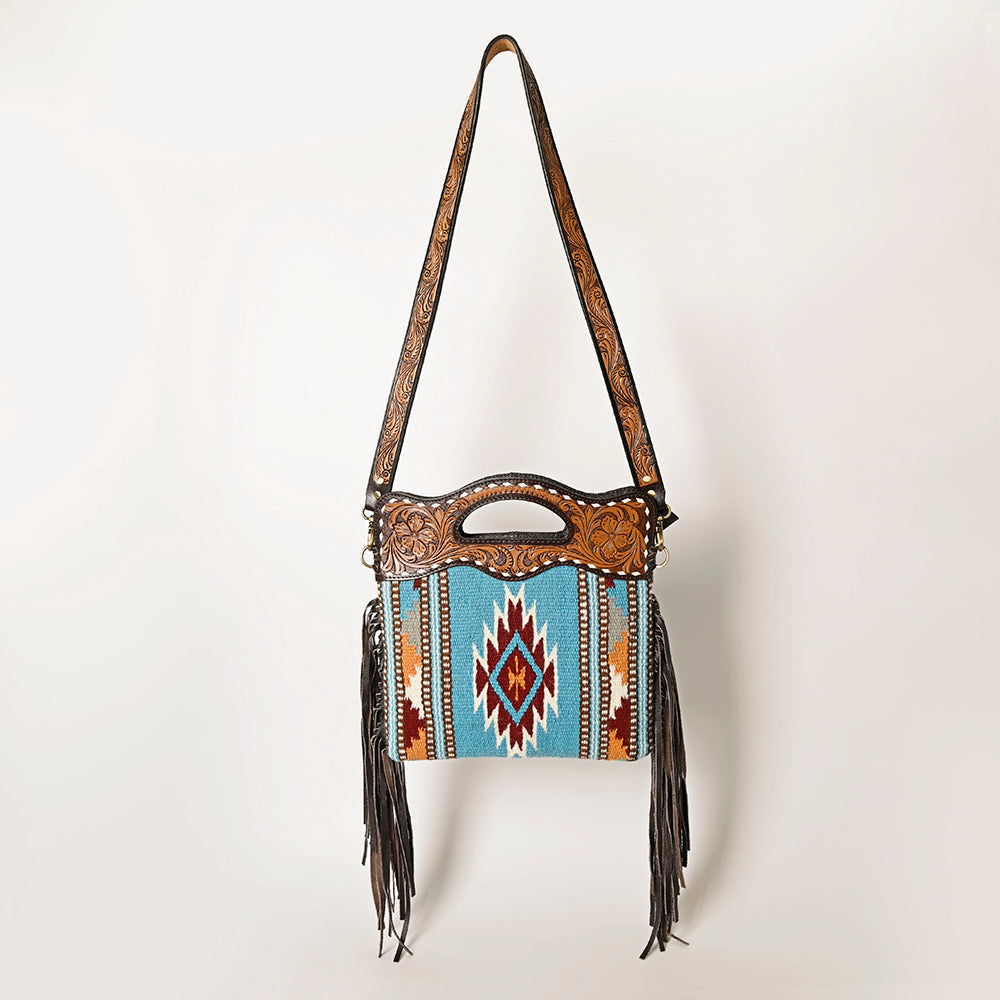 Ohlay Hobo Hand Tooled Upcycled Wool Genuine Leather