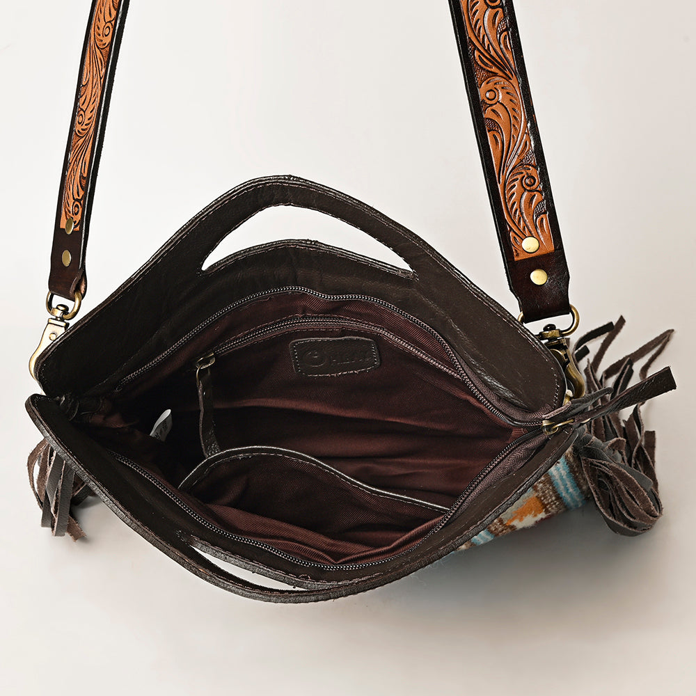 Ohlay Hobo Hand Tooled Upcycled Wool Genuine Leather