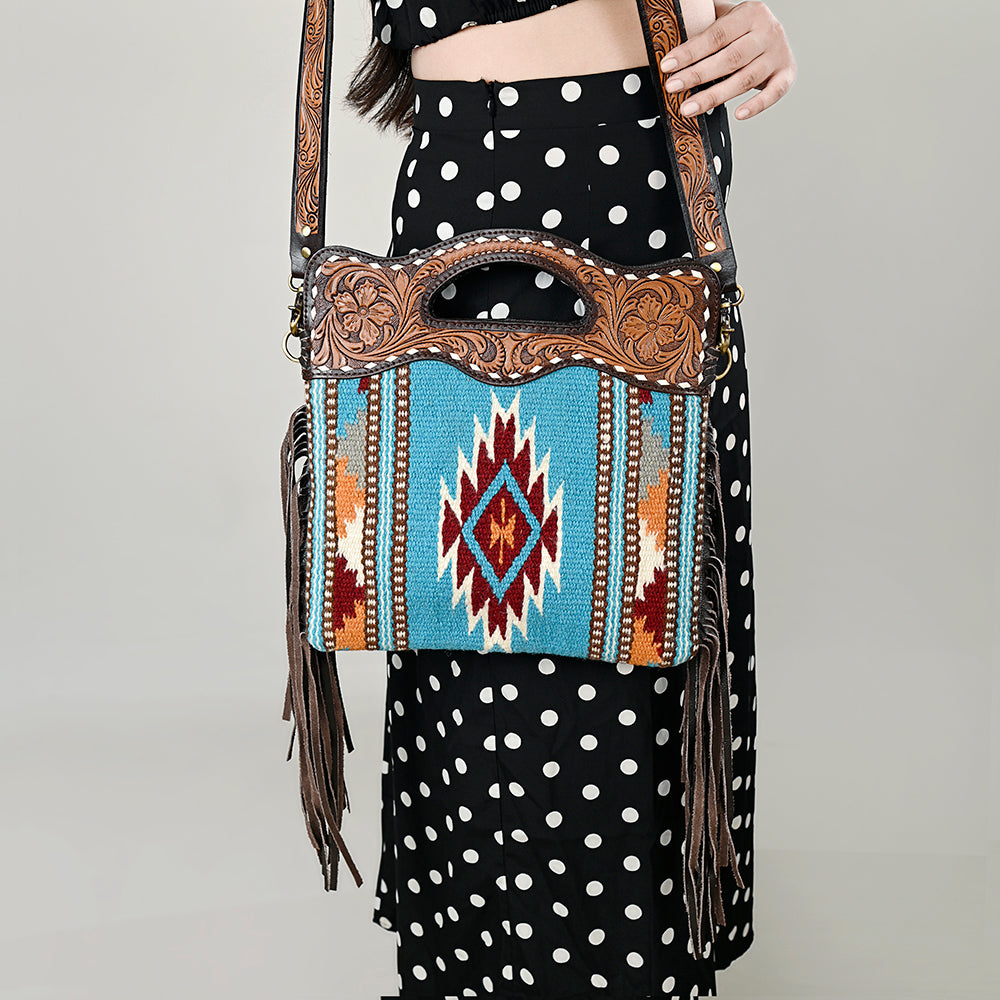 Ohlay Hobo Hand Tooled Upcycled Wool Genuine Leather