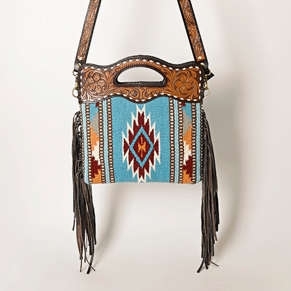 Ohlay Hobo Hand Tooled Upcycled Wool Genuine Leather