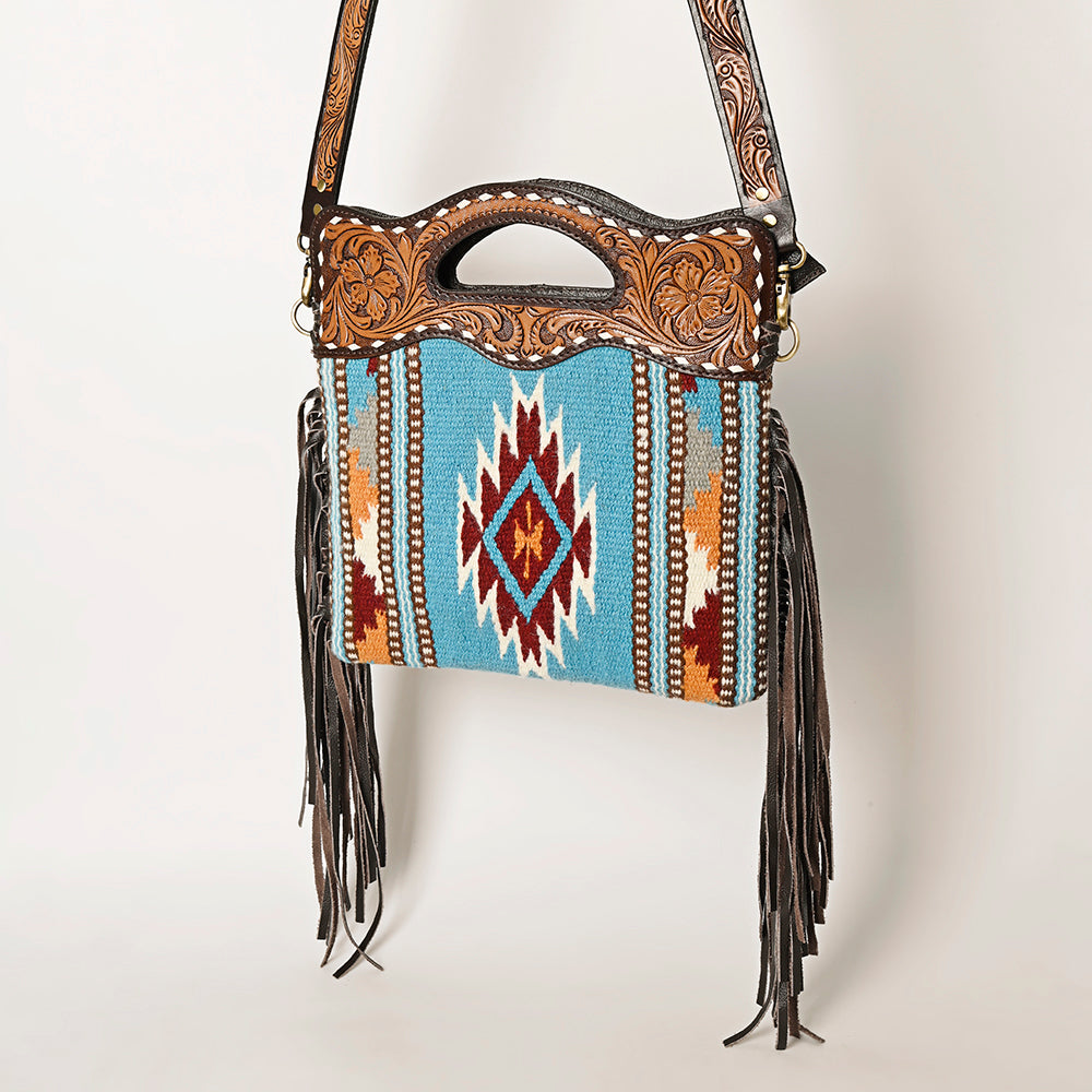 Ohlay Hobo Hand Tooled Upcycled Wool Genuine Leather