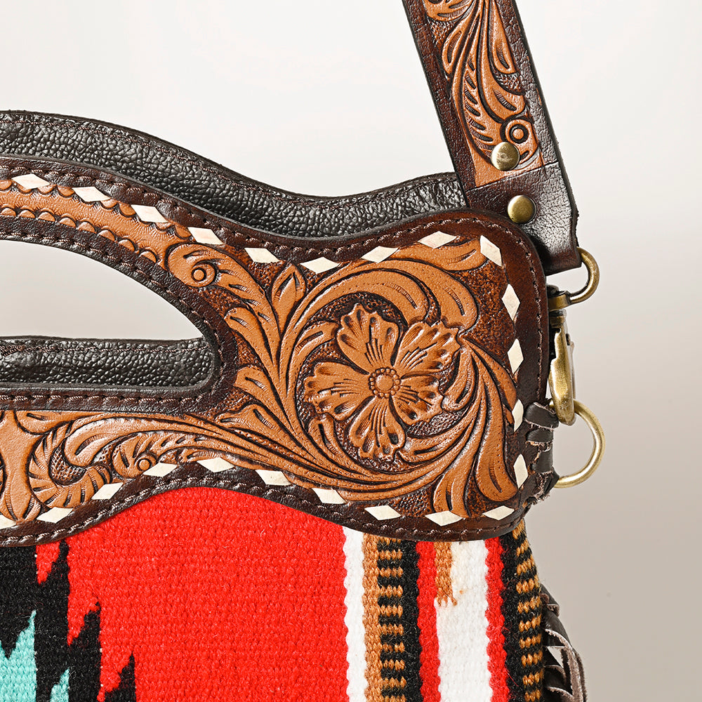 Ohlay Hobo Hand Tooled Upcycled Wool Genuine Leather