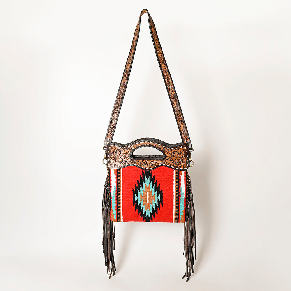Ohlay Hobo Hand Tooled Upcycled Wool Genuine Leather