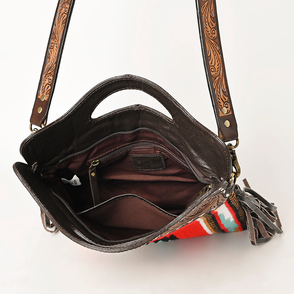 Ohlay Hobo Hand Tooled Upcycled Wool Genuine Leather