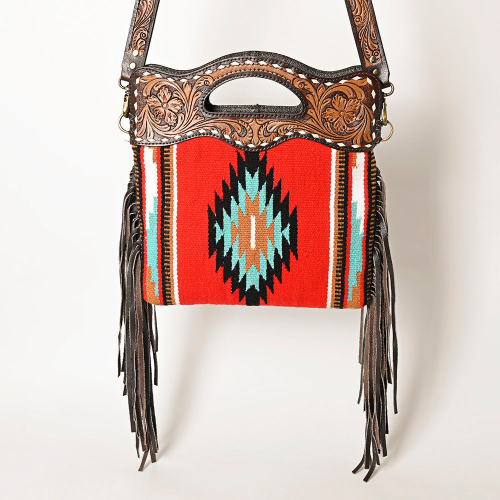 Ohlay Hobo Hand Tooled Upcycled Wool Genuine Leather