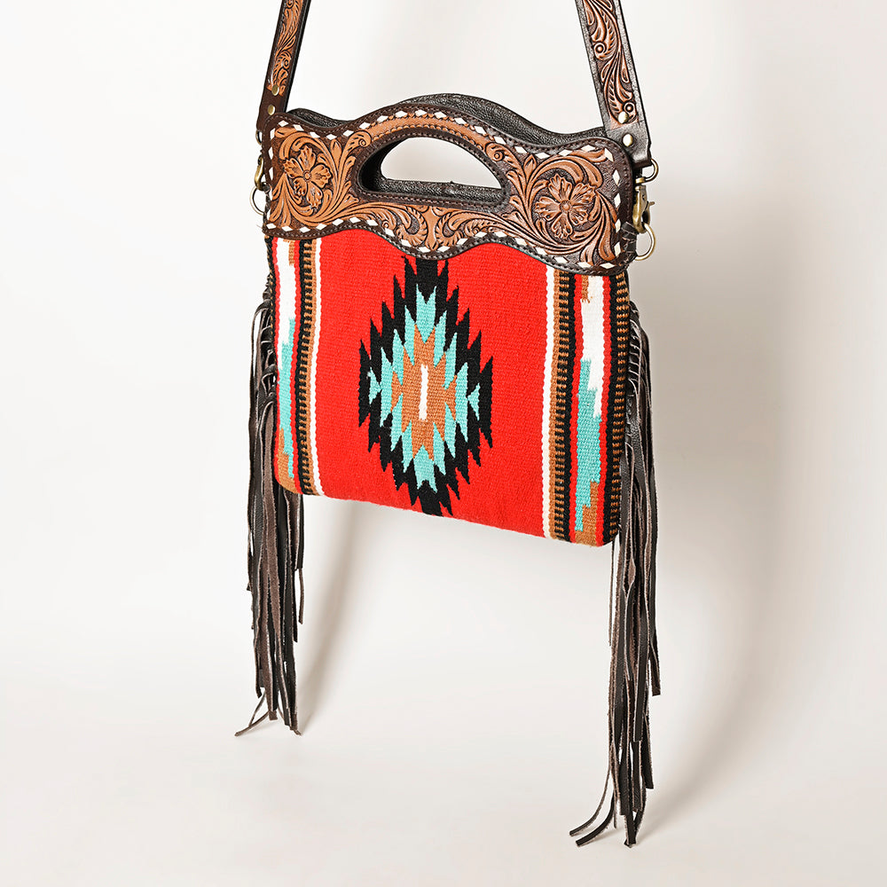 Ohlay Hobo Hand Tooled Upcycled Wool Genuine Leather