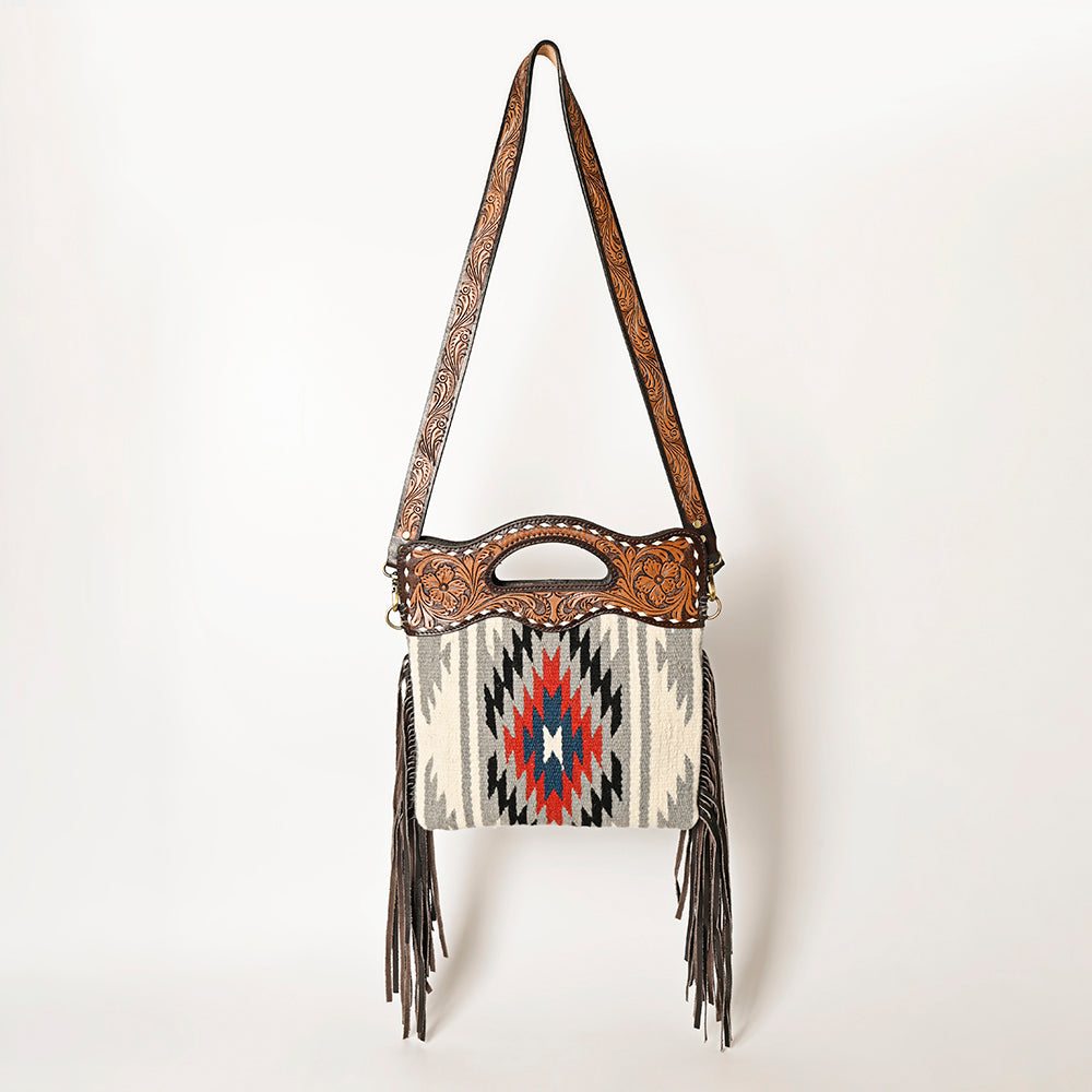 Ohlay Hobo Hand Tooled Upcycled Wool Genuine Leather