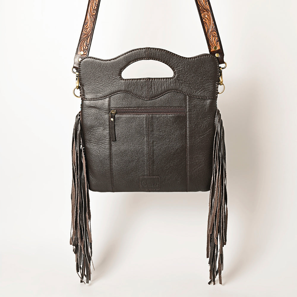 Ohlay Hobo Hand Tooled Upcycled Wool Genuine Leather