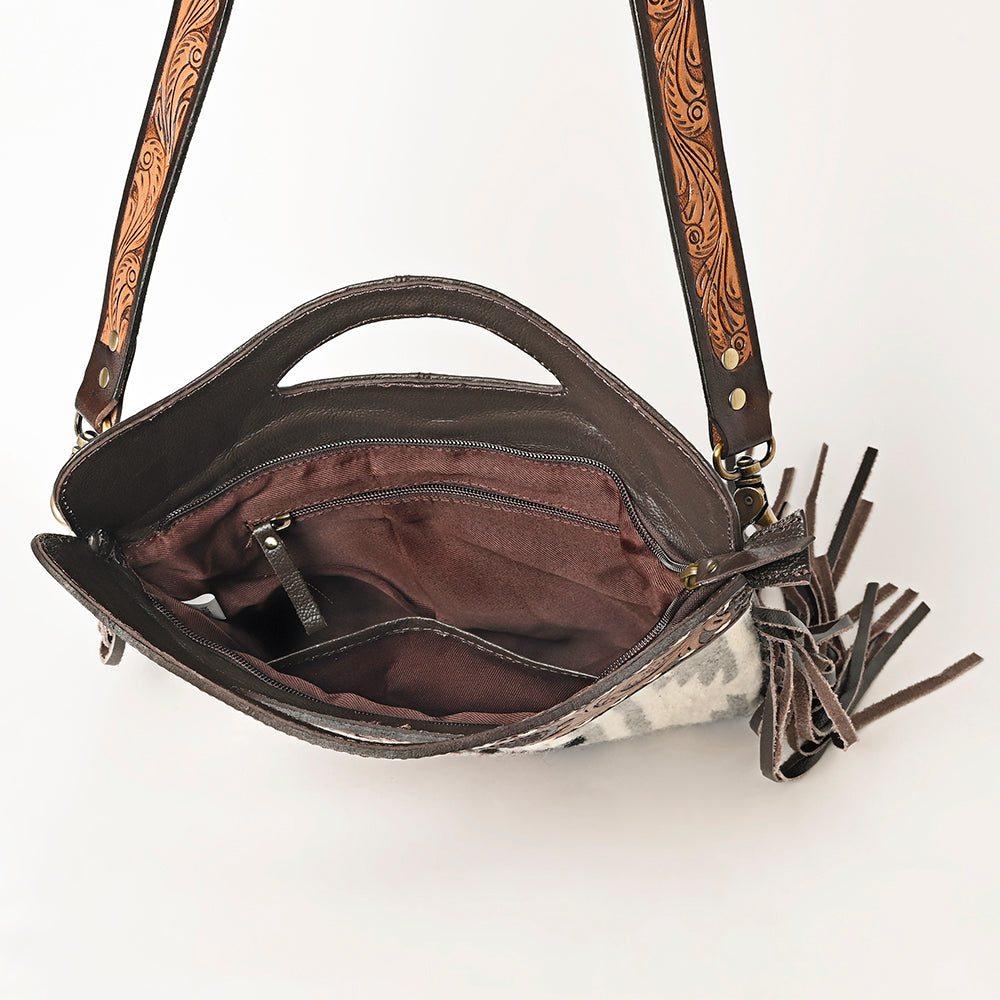 Ohlay Hobo Hand Tooled Upcycled Wool Genuine Leather
