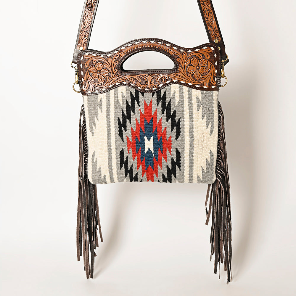 Ohlay Hobo Hand Tooled Upcycled Wool Genuine Leather