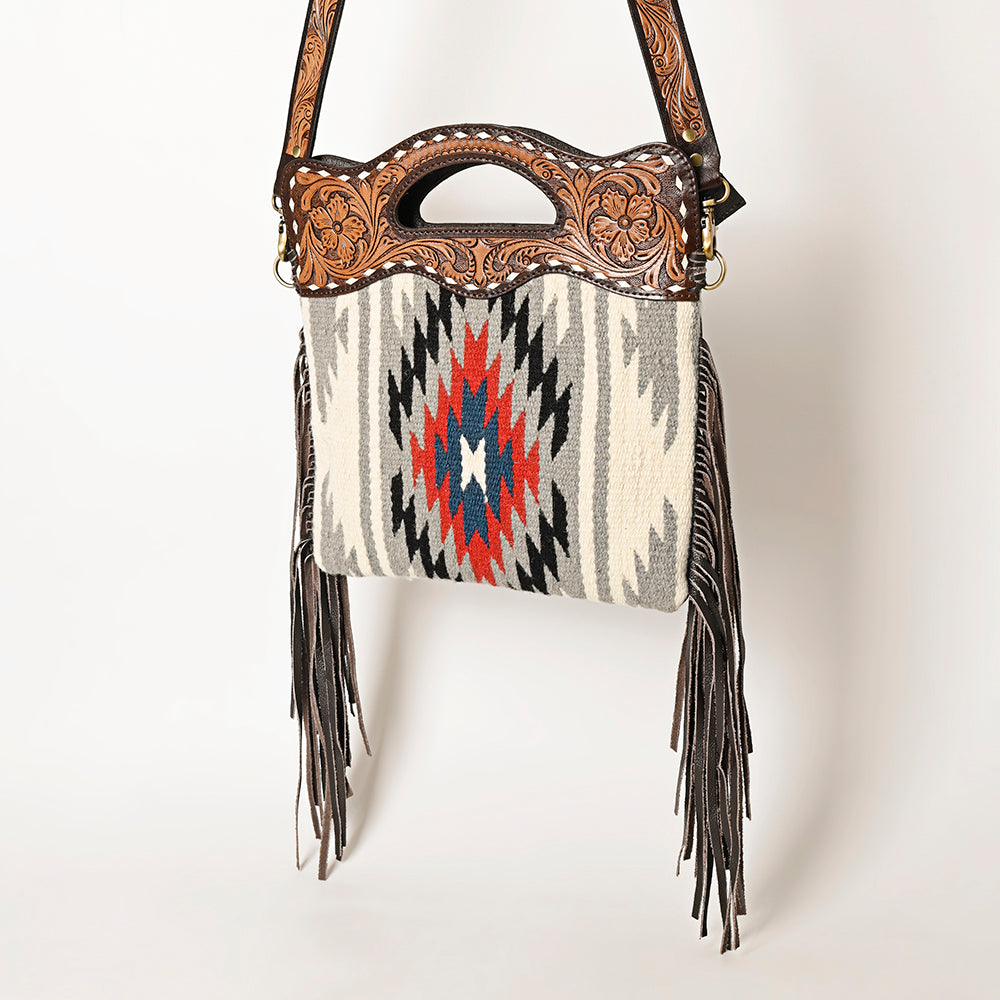 Ohlay Hobo Hand Tooled Upcycled Wool Genuine Leather