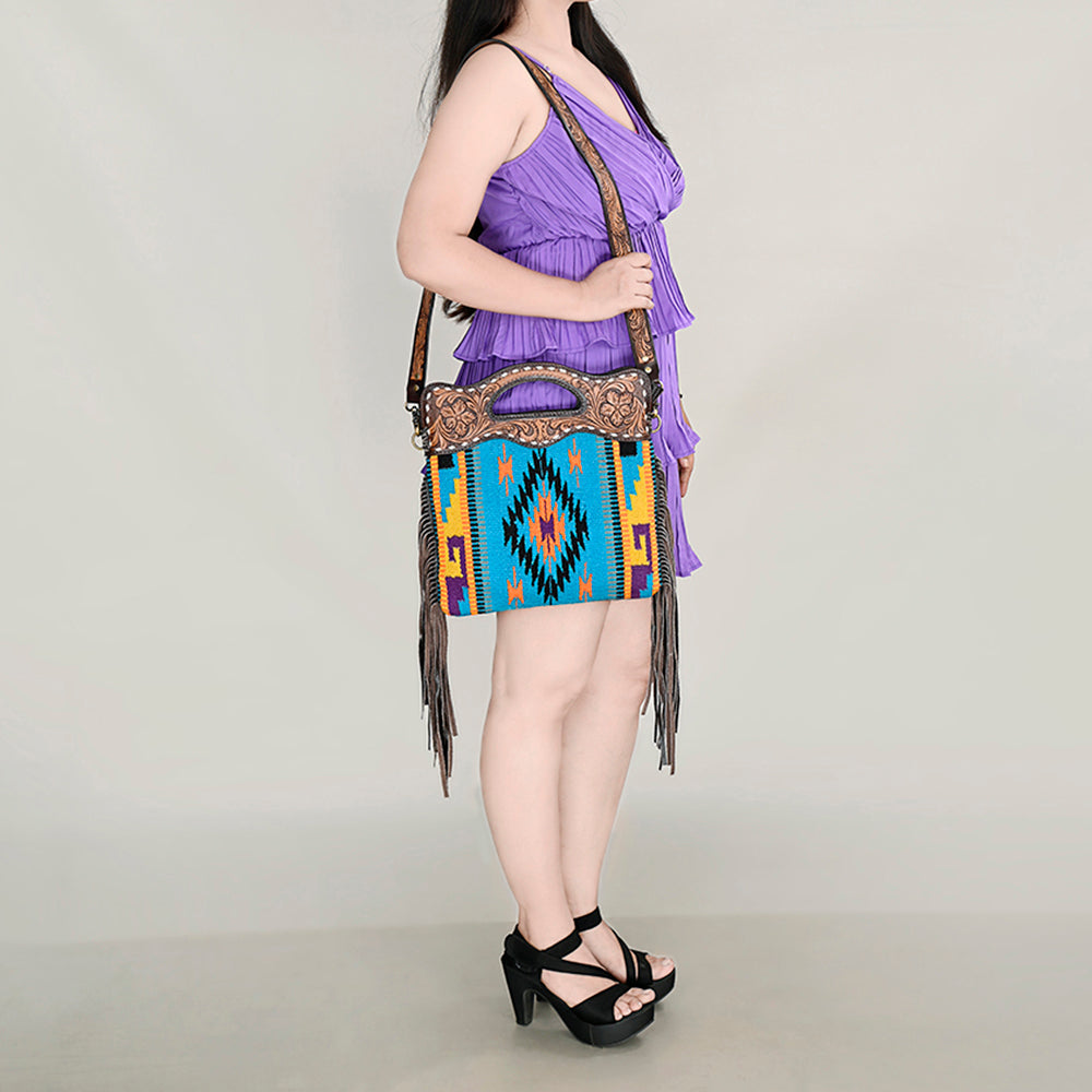 Ohlay Hobo Hand Tooled Upcycled Wool Genuine Leather