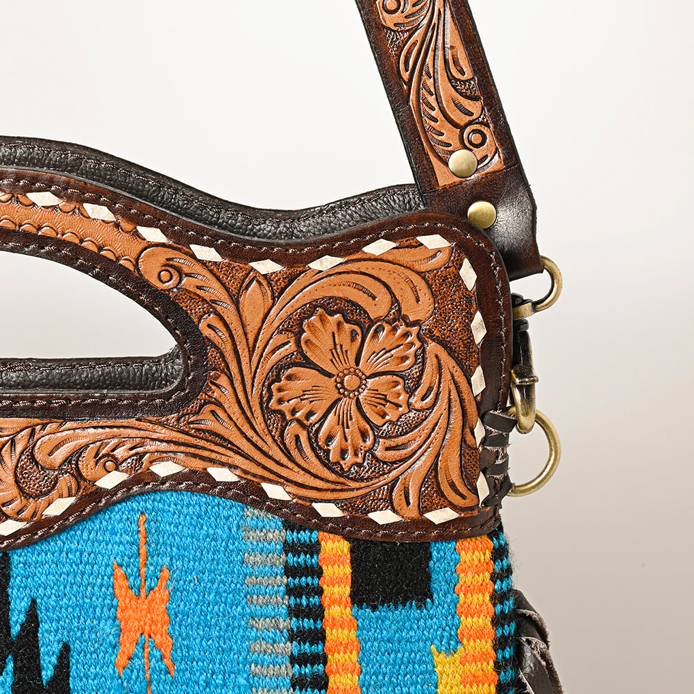Ohlay Hobo Hand Tooled Upcycled Wool Genuine Leather