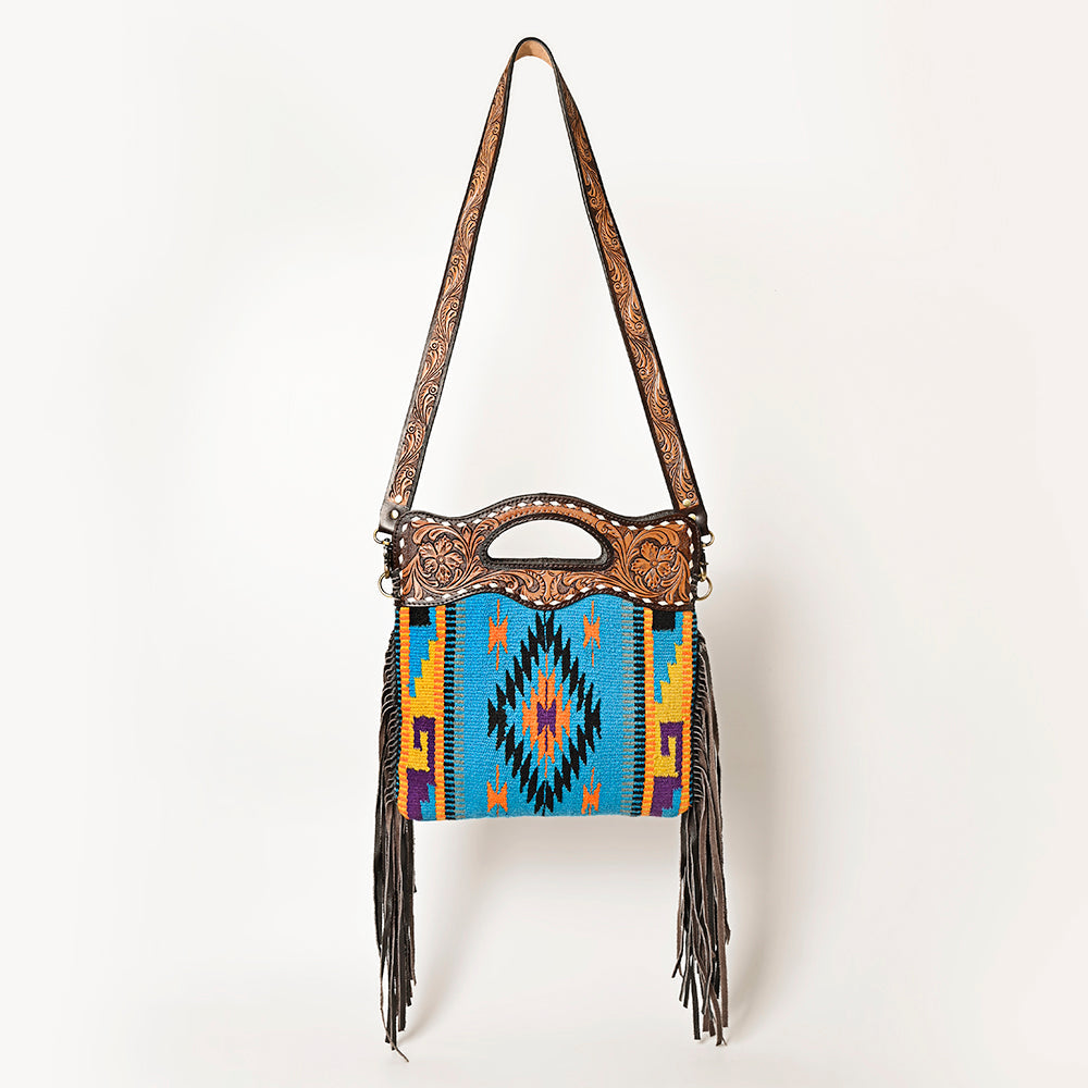 Ohlay Hobo Hand Tooled Upcycled Wool Genuine Leather