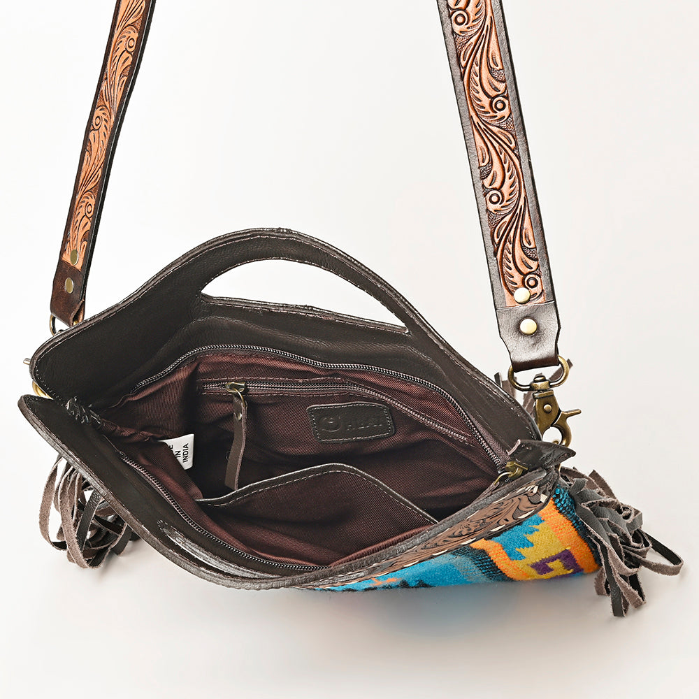 Ohlay Hobo Hand Tooled Upcycled Wool Genuine Leather
