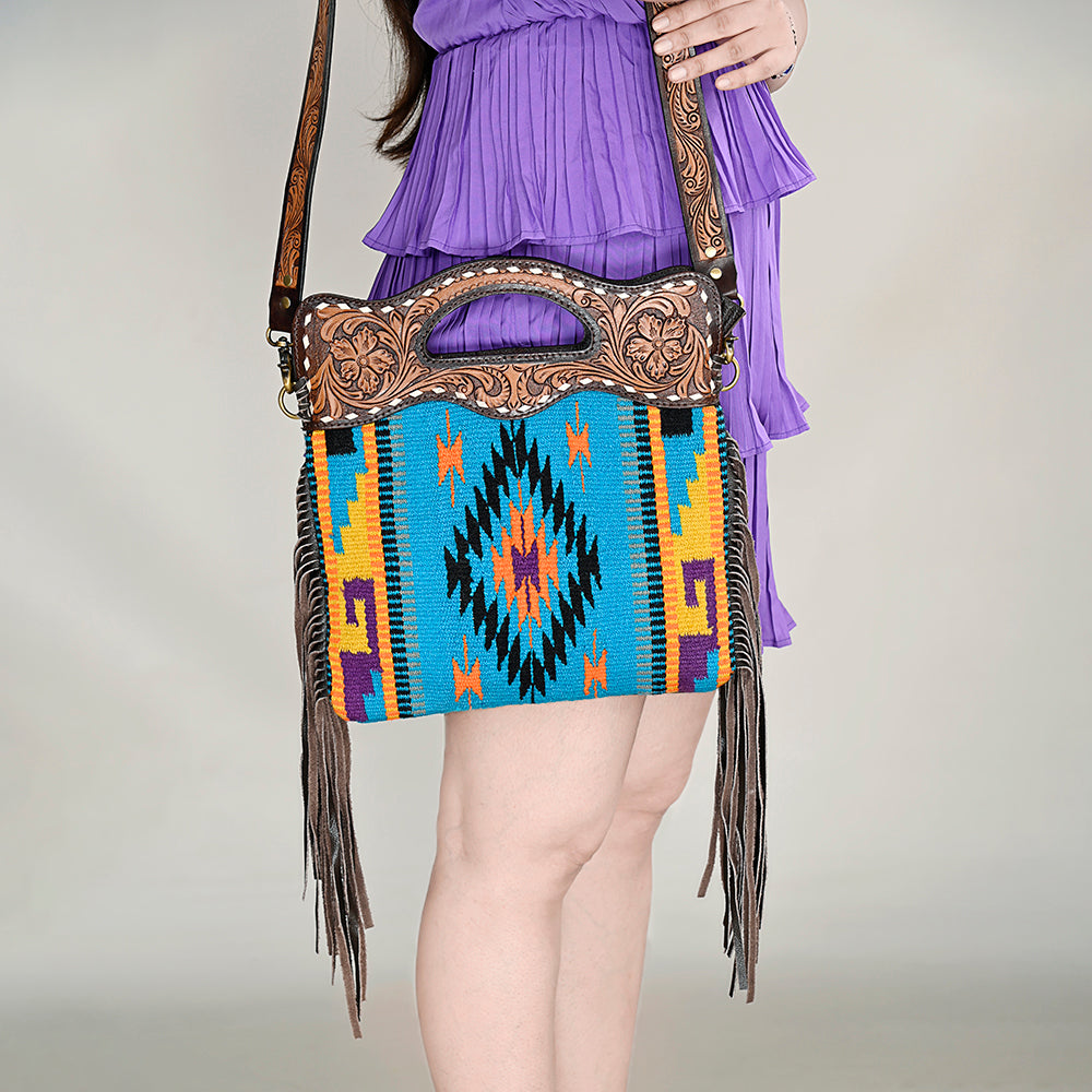 Ohlay Hobo Hand Tooled Upcycled Wool Genuine Leather