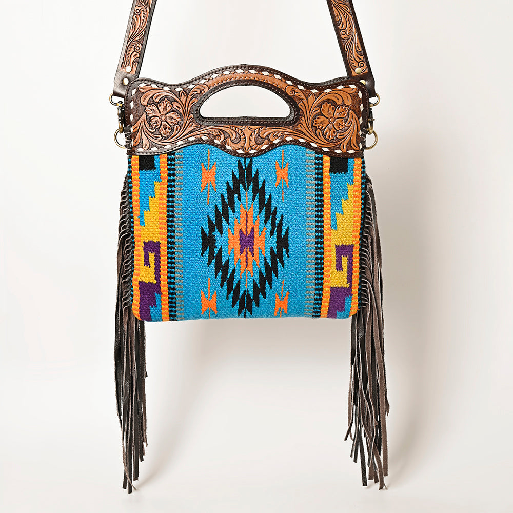Ohlay Hobo Hand Tooled Upcycled Wool Genuine Leather