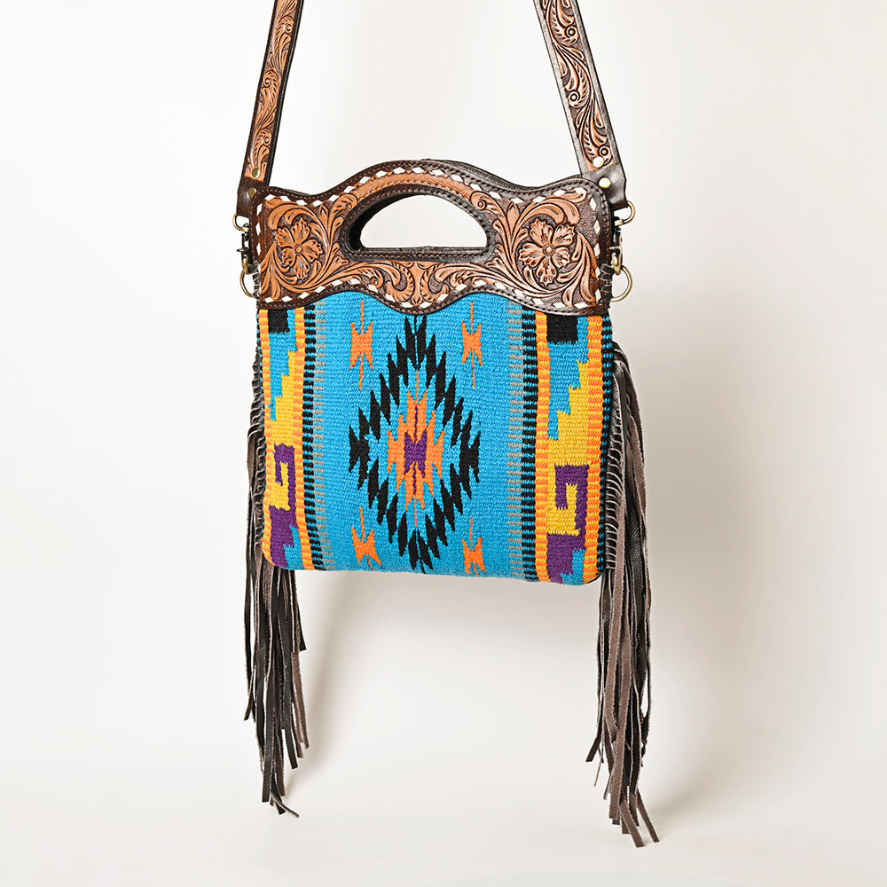 Ohlay Hobo Hand Tooled Upcycled Wool Genuine Leather