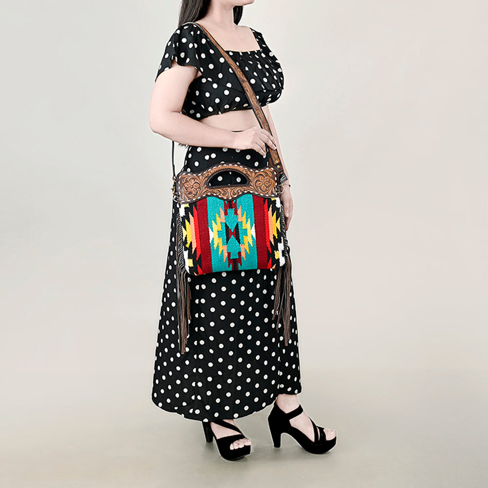 Ohlay Hobo Hand Tooled Upcycled Wool Genuine Leather