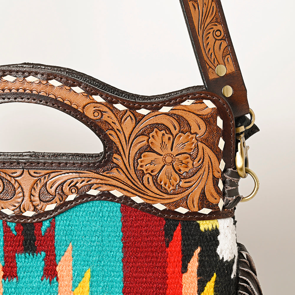 Ohlay Hobo Hand Tooled Upcycled Wool Genuine Leather