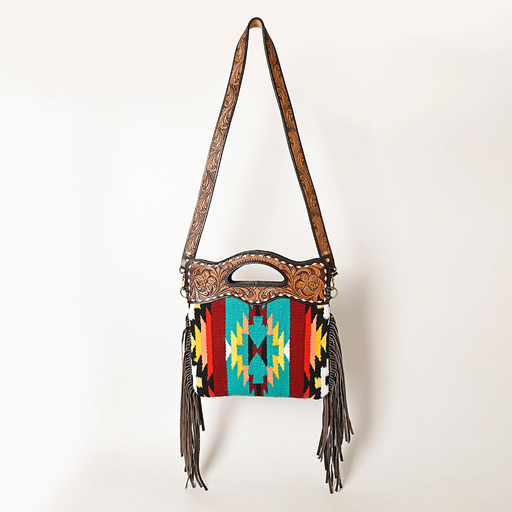 Ohlay Hobo Hand Tooled Upcycled Wool Genuine Leather
