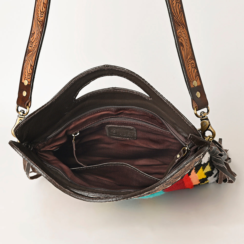 Ohlay Hobo Hand Tooled Upcycled Wool Genuine Leather