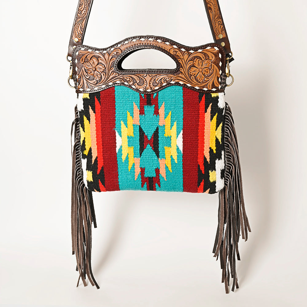 Ohlay Hobo Hand Tooled Upcycled Wool Genuine Leather