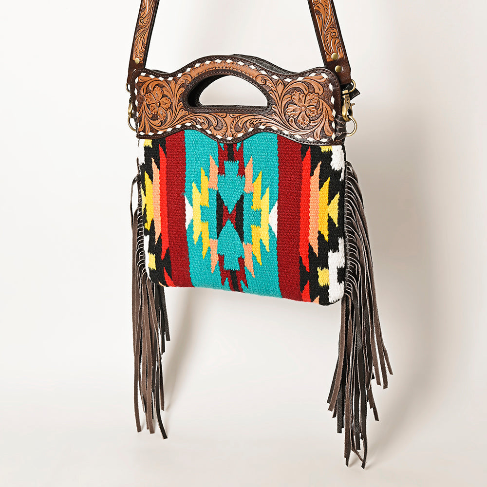 Ohlay Hobo Hand Tooled Upcycled Wool Genuine Leather