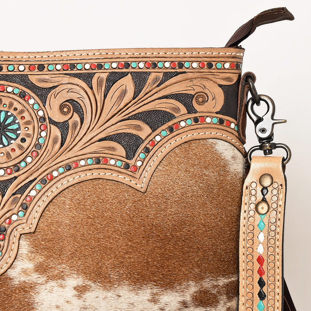 Ohlay Crossbody Hand Tooled Hair-On Genuine Leather