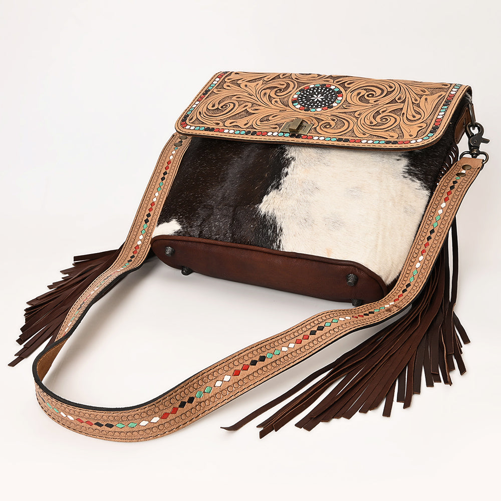 OHLAY Hand-Tooled Hair-On Genuine Leather Crossbody Bag