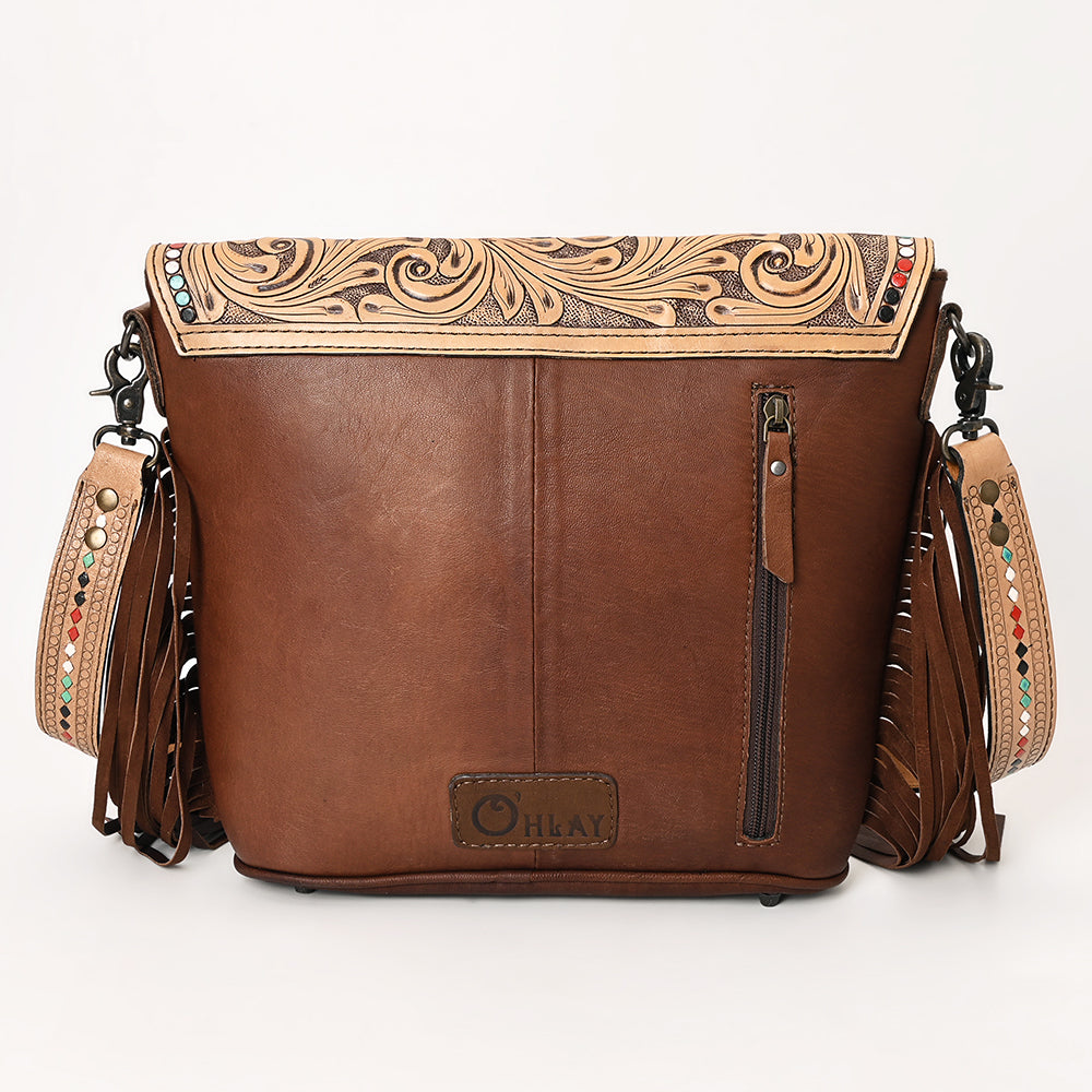 OHLAY Hand-Tooled Hair-On Genuine Leather Crossbody Bag