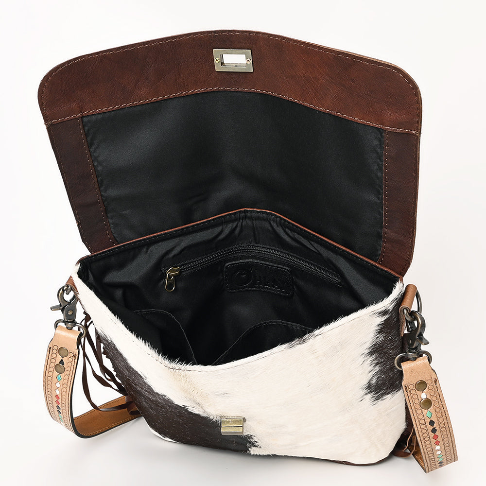 OHLAY Hand-Tooled Hair-On Genuine Leather Crossbody Bag