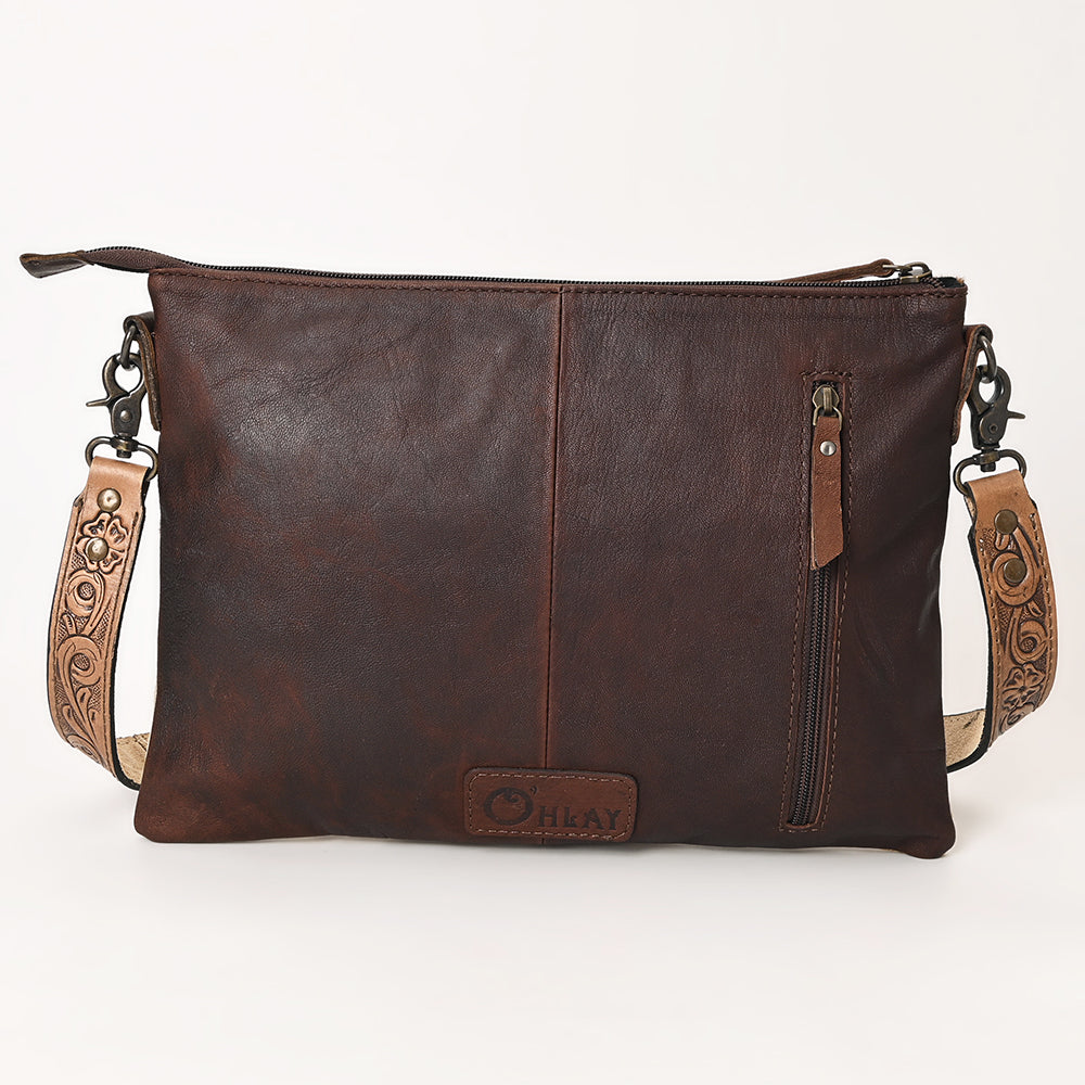 OHLAY Cross Body Hand Tooled Hair-On Genuine Leather Women Bag Western Handbag Purse | for