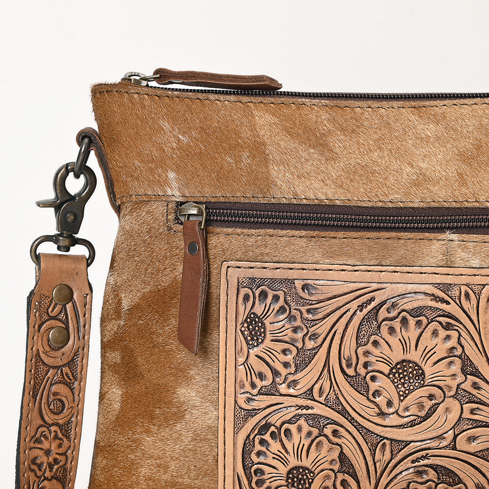 OHLAY Cross Body Hand Tooled Hair-On Genuine Leather Women Bag Western Handbag Purse | for
