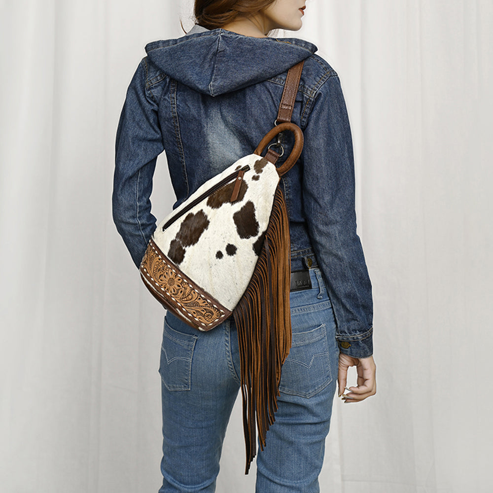 American Darling Sling Hand Tooled Hair-onGenuine Leather