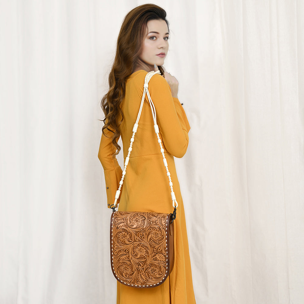 American Darling Hand-Tooled Genuine Leather Crossbody Bag
