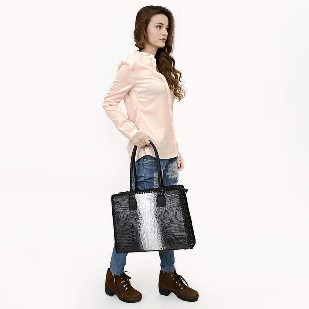 American Darling Crocodile Embossed Genuine Leather Tote