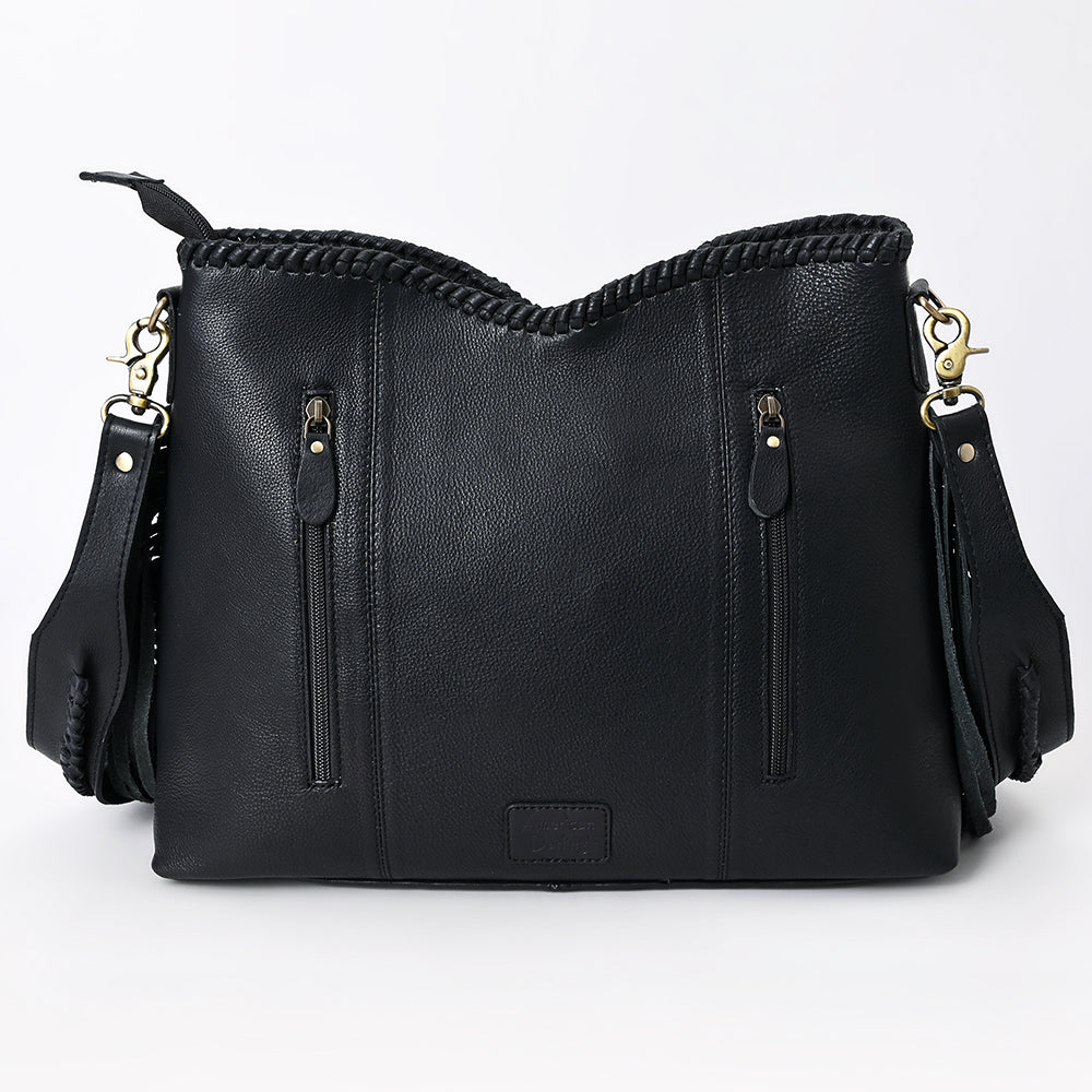 American Darling Western Leather Hobo Bag - Full Grain Leather Hand Tooled Floral Carved Hair-On Cowhide Purse With Fringes