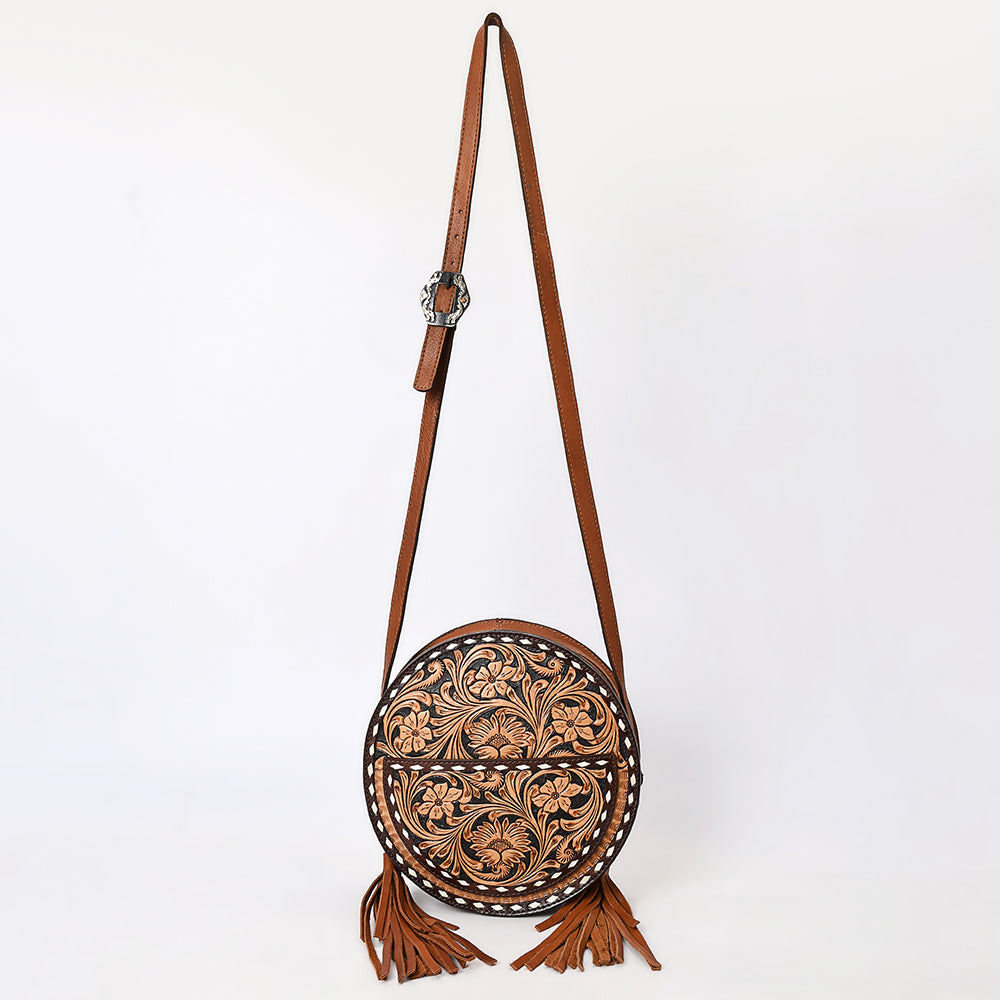 American Darling Western Leather Canteen Bag - Eco-Friendly Vegetable Tanned Full Grain Leather Hand Tooled Floral Carved Tassel Purse