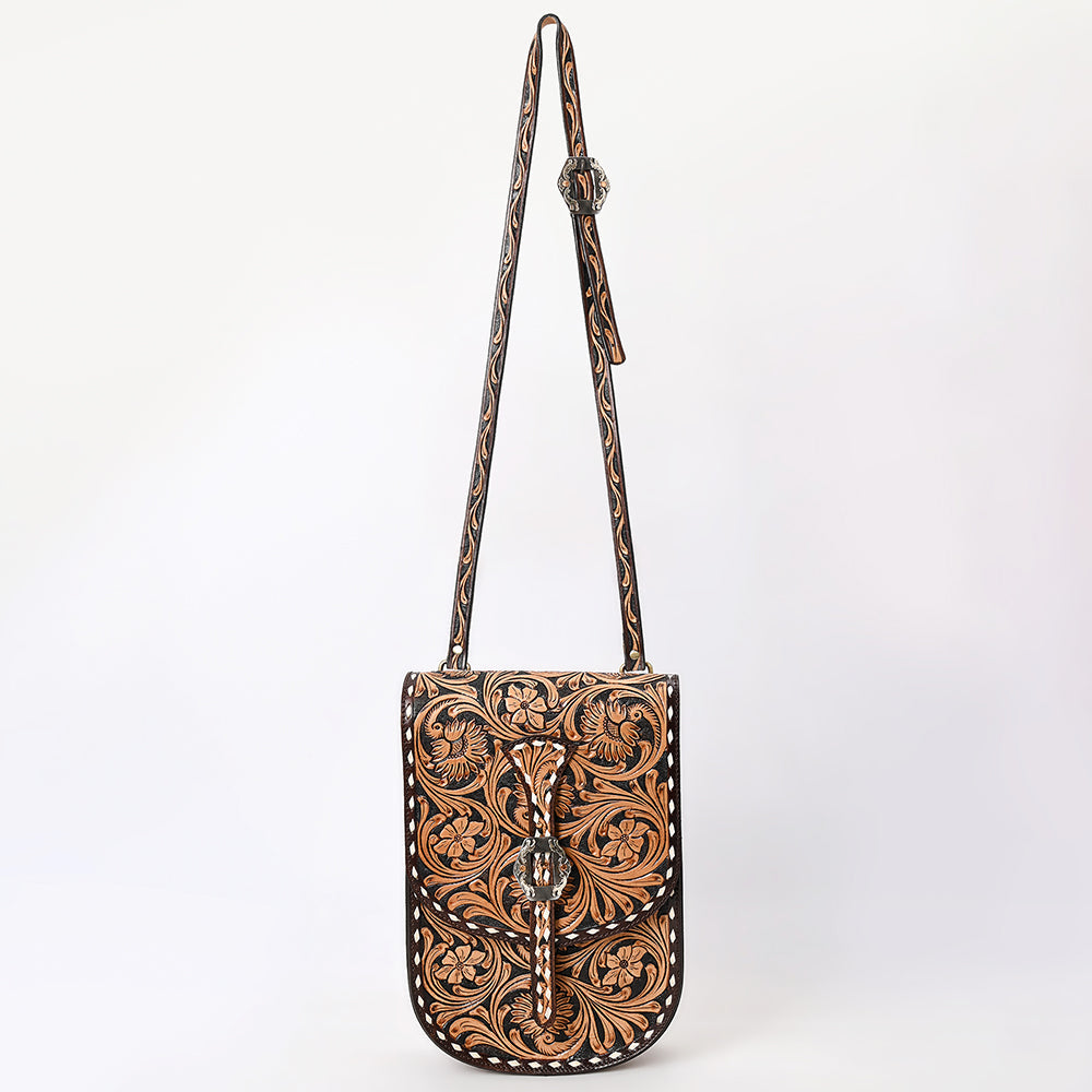 American Darling Western Leather Messenger Bag - Eco-Friendly Vegetable Tanned Full Grain Leather Hand Tooled Floral Carved Purse